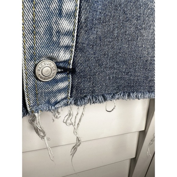 PacSun Two Tone Distressed Raw Hem Button Front Denim Skirt Women's Size 27 Blue - Picture 5 of 7